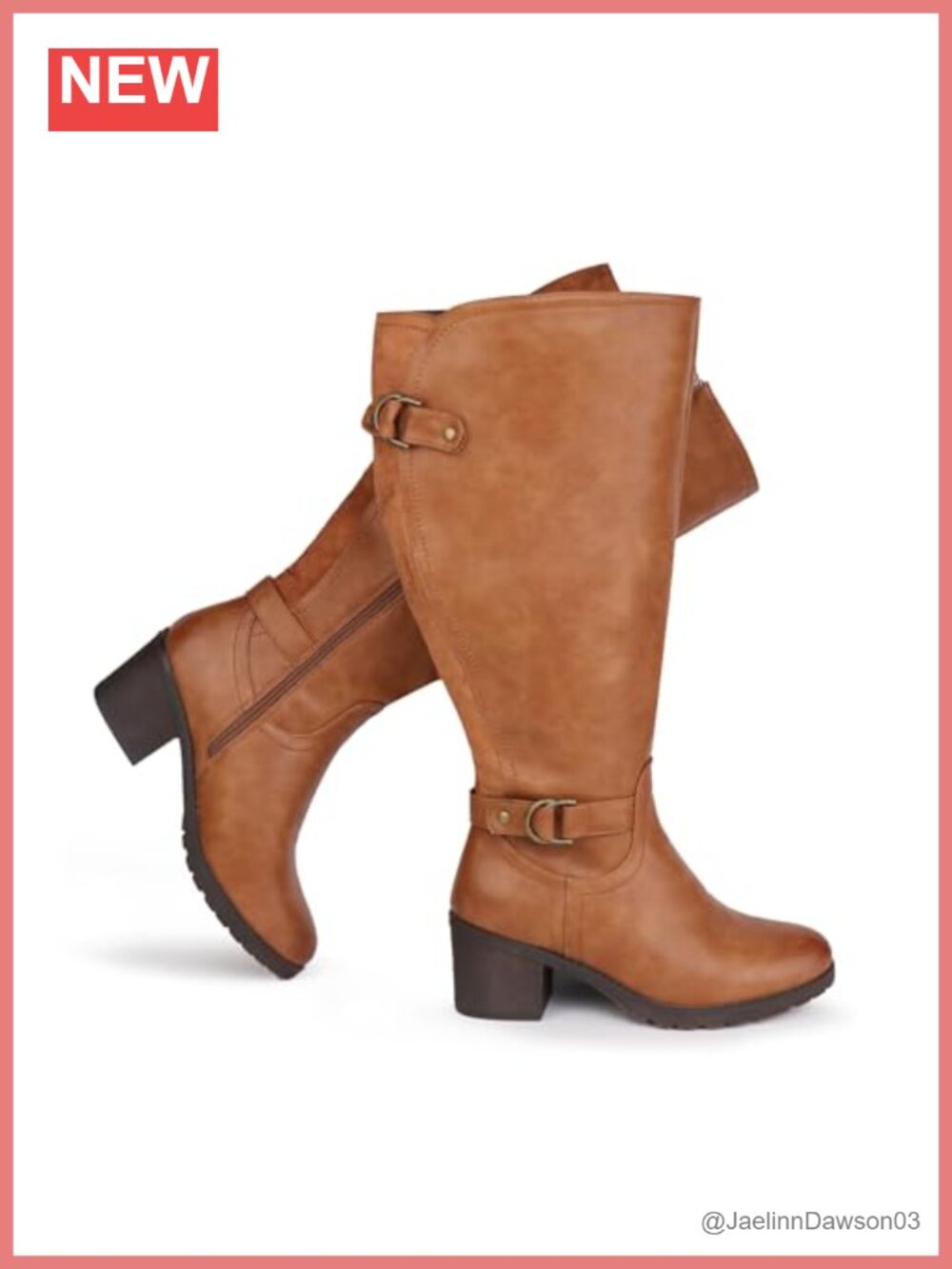Extra Wide Calf Knee High Riding Boots Block Heel Double Buckle